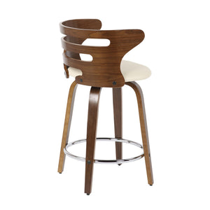 English Elm Mid-century Modern Swivel Counterstools Walnut Wood Frame Faux Leather Set of 2 B202S00023