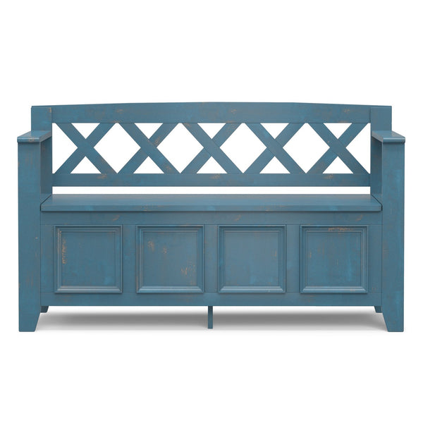 English Elm Amherst Rustic Coastal Storage Bench with Lift-Up Seat, Solid Pine, Distressed Blue Finish, 48" B136P364311