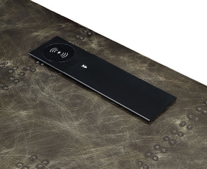 English Elm Brancaster Bronze Aluminum & Oak Finish Desk with Wireless Charging, USB-A Ports & Self-Close Drawers B2726S00083