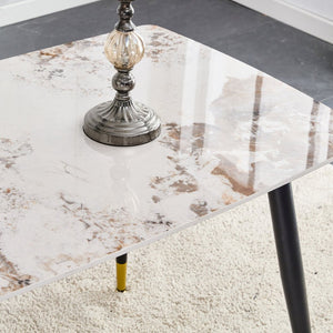 English Elm Table 5-Piece Dining Set - White Sintered Stone Table With 4 Stylish Pu Chairs In Gray & White Combo W1151S04209-GIGA