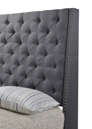 English Elm 1Pc Contemporary Queen Upholstered Panel Bed With Button Tufting & Nailhead Trim In Gray Finish B011S01444