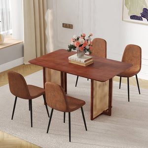 English Elm Table And Chair Set - Elegant Walnut Solid Wood Dining Table With 4 Comfort Tech-Fabric Chairs W1151S04065-GIGA