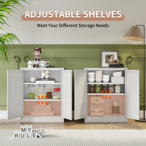 English Elm 34.6" White Metal Pantry Cabinet with Adjustable Shelves, Space-Saving Freestanding Kitchen Organizer for Apartments T2398P350191
