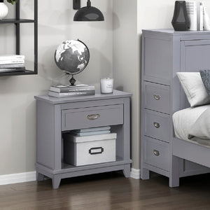 English Elm Gray Nightstand with Drawer & Open Shelf, Dovetail Construction, Nickel Ring Pulls, Ready-to-Use B011P365521