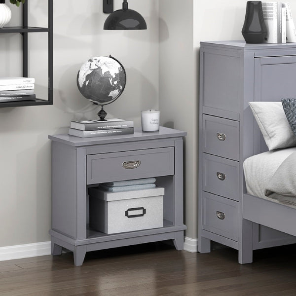 English Elm Gray Nightstand with Drawer & Open Shelf, Dovetail Construction, Nickel Ring Pulls, Ready-to-Use B011P365521