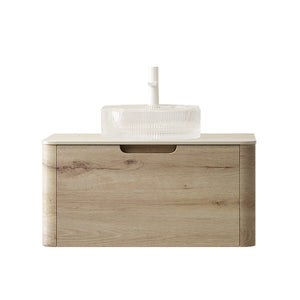 English Elm XAI 30'' Wall Mounted Cabinet 7070 Light Woodgrain - Curved Plywood Design, Soft‑Close Drawer, Beige W2615P330825
