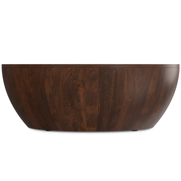 English Elm Elmbrook Round Mango Wood Coffee Table Low Profile Drum Design for Modern Living Rooms Walnut Brown B136P429098