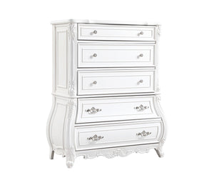 English Elm Opulence 5-Drawer Chest In Pearl White – Elegant Wood Storage Solution For Stylish Bedrooms B009P240964