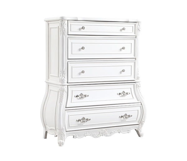 English Elm Opulence Modern 5-Piece Queen Bedroom Set In Pearl White - Elegant Carved Design & Ample Storage Solutions B009S01369-GIGA
