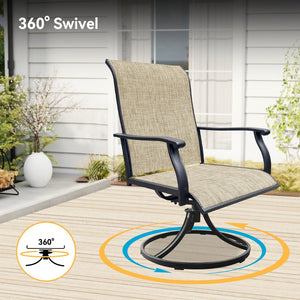 English Elm Outdoor Round Dining Set for Four with Mesh Swivel Chairs and Umbrella Hole Table W213S00058