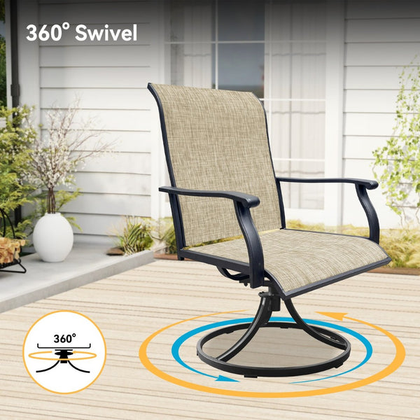 English Elm Outdoor Round Dining Set for Four with Mesh Swivel Chairs and Umbrella Hole Table W213S00058
