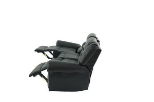 English Elm Plush Oversized Manual Motion Sofa In Black Bonded Leather - 3-Seat Comfort For Stylish Living Rooms B011P205577-GIGA