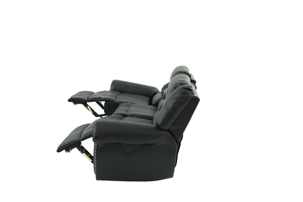 English Elm Plush Oversized Manual Motion Sofa In Black Bonded Leather - 3-Seat Comfort For Stylish Living Rooms B011P205577-GIGA