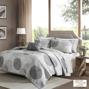 JLA Home Madison Park Essentials - 6 Reversible Quilt Set with Cotton Sheets, Geometric Circle Design, Antimicrobial OEKO-TEX Soft Comfort 86 L x 78 W x 0.25H MPE13-309