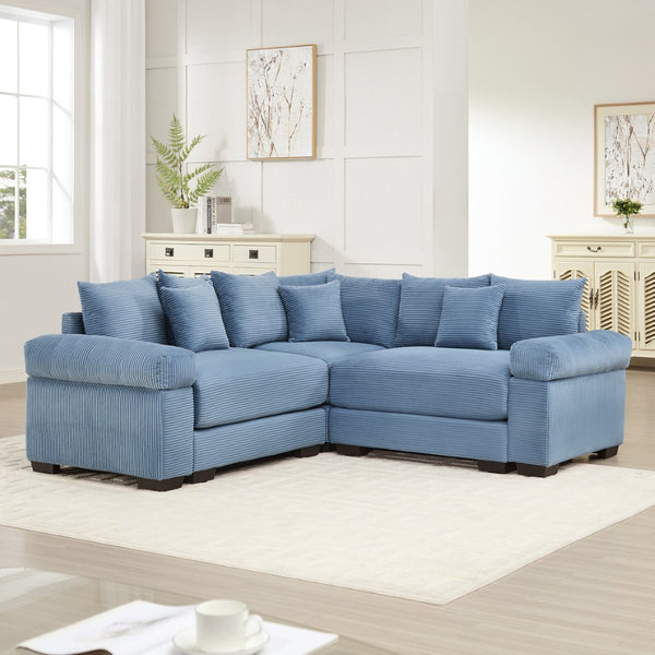 English Elm Oversized Modular Sectional Couch - Luxurious Comfort, Ergonomic Design, 10 Pillows, Easy Assembly, Blue W714S01356-GIGA