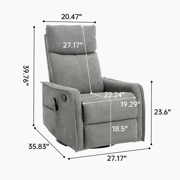 English Elm Heat Massage Rocker Swivel Recliner Fabric Chair with Lumbar Therapy for Living Room Grey W1803P362293