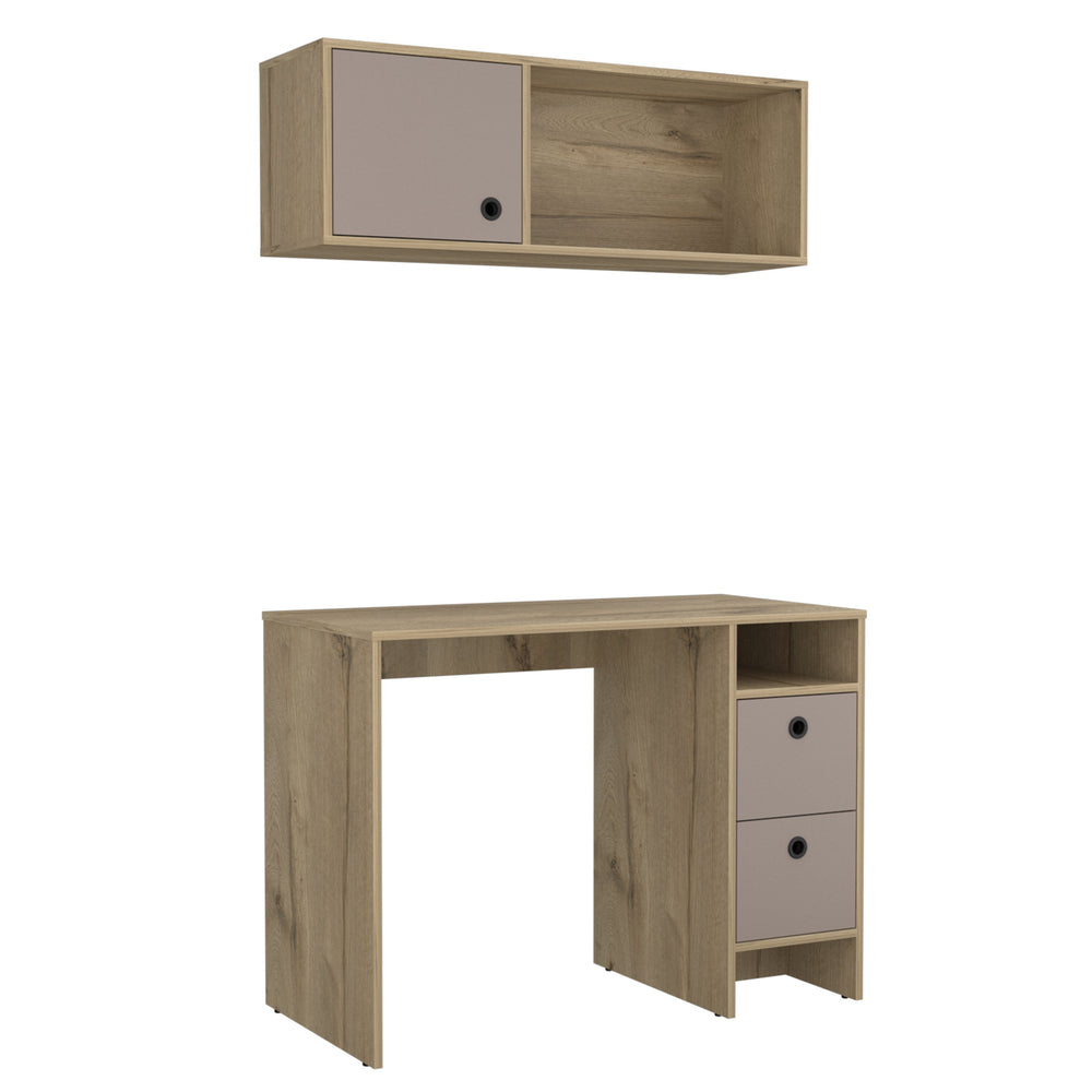 English Elm Tokyo Multicolor Office Set with Desk & Wall Cabinet, 2-Drawer Desk 39.3" x 19.6" Particleboard B128S00170