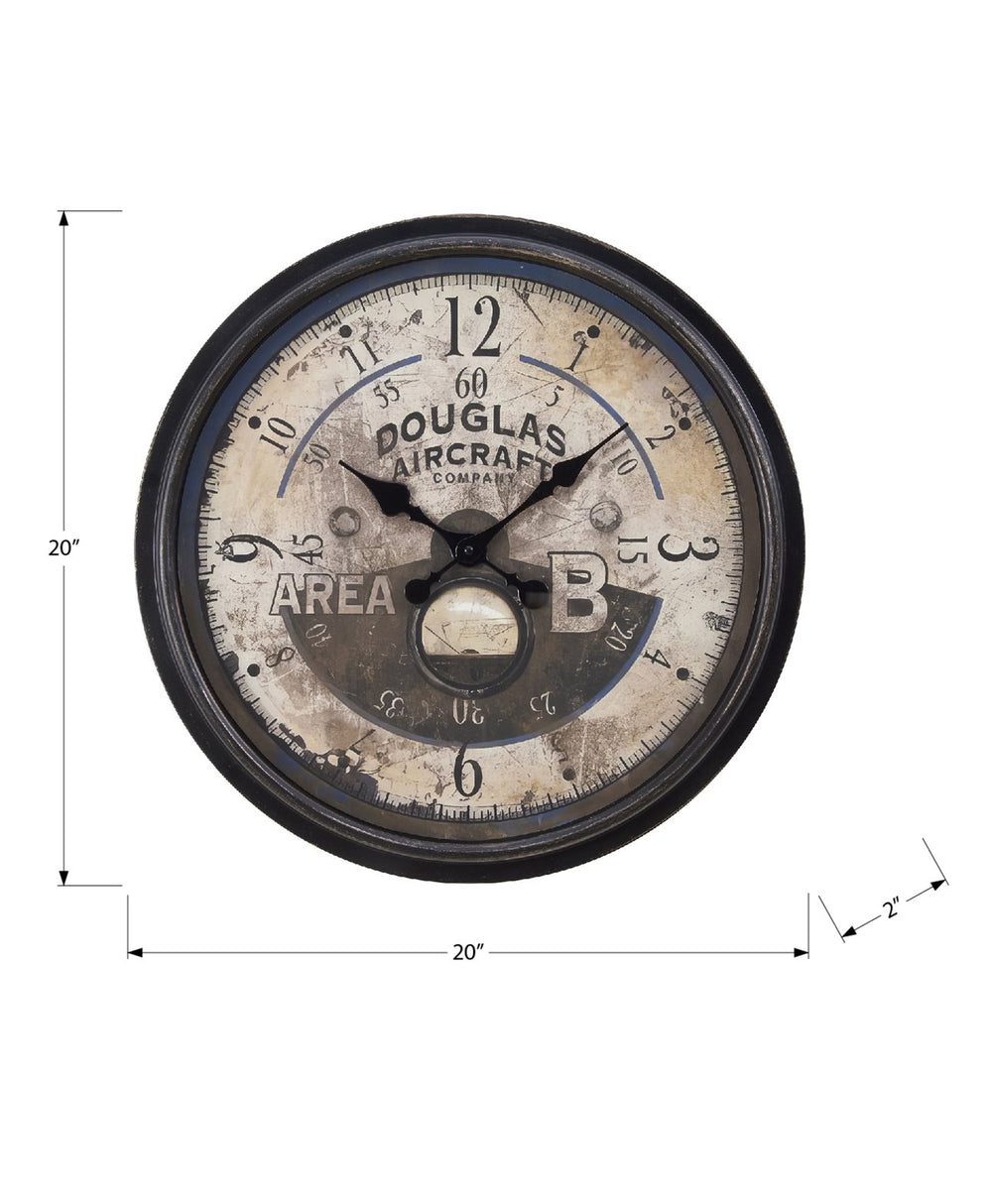 English Elm Clocks, 20" Antique Brown Wall Clock With Vintage Aviator Print - Perfect For Any Home Decor Style! B2710P287085