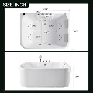 English Elm Korra Freestanding Acrylic Whirlpool Tub with 16 Jets Heater and Led Spa Lighting W5619P449966