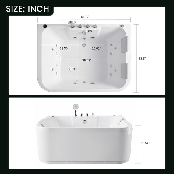 English Elm Korra Freestanding Acrylic Whirlpool Tub with 16 Jets Heater and Led Spa Lighting W5619P452427