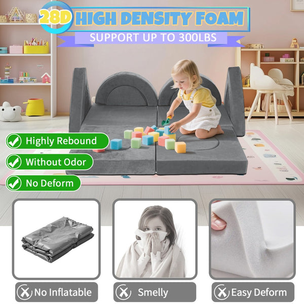 English Elm 14pcs Modular Foam Play Couch Set Convertible Toddler Fort Builder for Playrooms Dark Gray T5880P493439