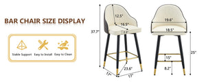 English Elm Set of 2 Pu Leather Barstools with Gold Footrest Curved Back for Kitchen Island Dark Gray,White+Black W1151P383772