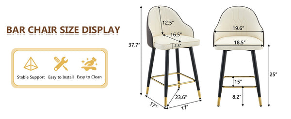 English Elm Set of 2 Pu Leather Barstools with Gold Footrest Curved Back for Kitchen Island Dark Gray,White+Black W1151P383772