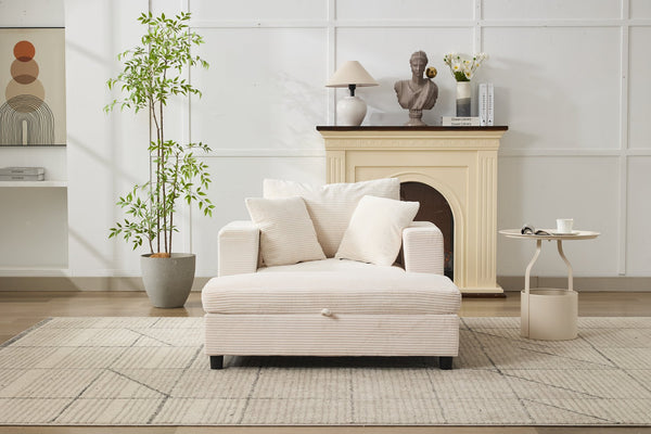 English Elm Chaise Lounge Chair - Modern Upholstered Sleeper Couch With Storage Ottoman For Living Spaces W1170P353052