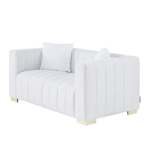 English Elm A Modern Chesterfield Loveseater - Elegant White Velvet Channel Sofa With Luxurious Comfort & Style W1099S00107