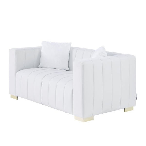 English Elm A Modern Chesterfield Loveseater - Elegant White Velvet Channel Sofa With Luxurious Comfort & Style W1099S00107
