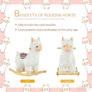 English Elm Llama Plush Rocking Toy for Toddlers with Wooden Rails Padded Seat and Grip Handle T3971P442666