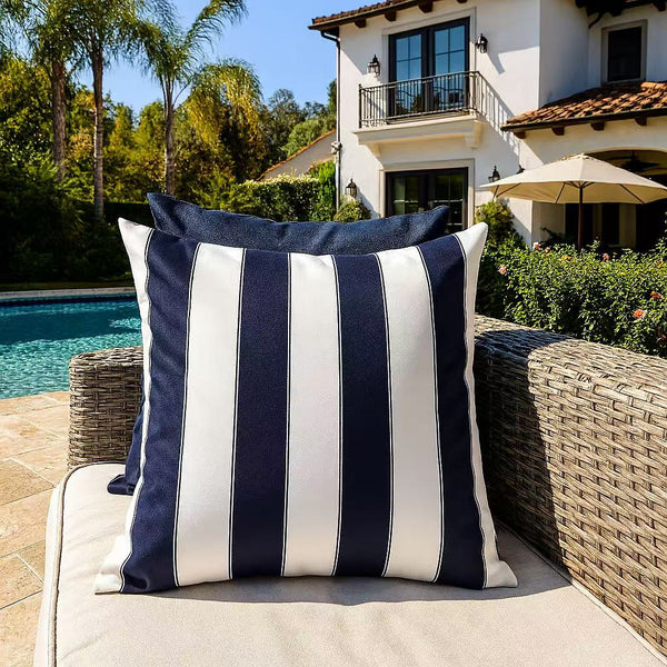 English Elm Horizon Stripe Pillow - Versatile Indoor/Outdoor Accent In Navy, Weather-Resistant & Stylish Comfort B357P367225
