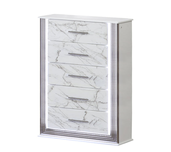 English Elm Desire Chest with Marble-Pattern Drawers, 5 Spacious Shelves, Metallic Trim & LED Side Glow for Luxe Bedrooms B009P309339