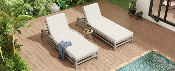 English Elm Trexm Solid Acacia Wood Outdoor Reclining Lounge Chair Set of 2 with Cushions Gray TM000033AAE