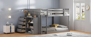 English Elm Full Over Bunk Bed with Four Drawers Three Shelves Pine and Mdf Kids Frame Gray LT000267AAE-1