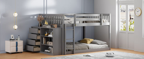English Elm Full Over Bunk Bed with Four Drawers Three Shelves Pine and Mdf Kids Frame Gray LT000267AAE-1