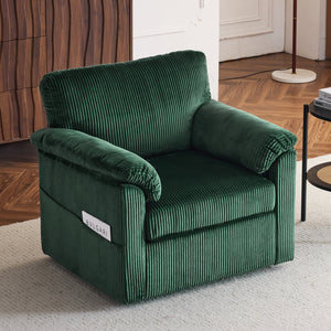 English Elm 33 Inch Oversized Swivel Corduroy Lounge Chair with Plush Chenille Cushioning and Support Springs Green W1829P265011