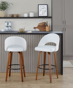 English Elm Fixed-height Mid-century Barstools with Walnut Legs and Grey Upholstered Seats Set Black,White+Walnut B202S01940