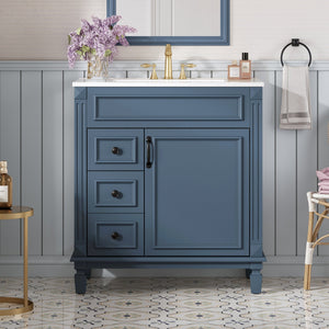 English Elm 30" Bathroom Vanity With Elegant Ceramic Sink – French-Inspired Design, Soft-Close Drawers & Storage N710P323328C