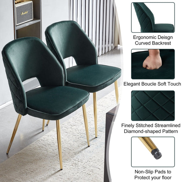 English Elm Dark Green Velvet Dining Chair Set of 4 with Gold Legs and Geometric Cutout Back W1164P188246