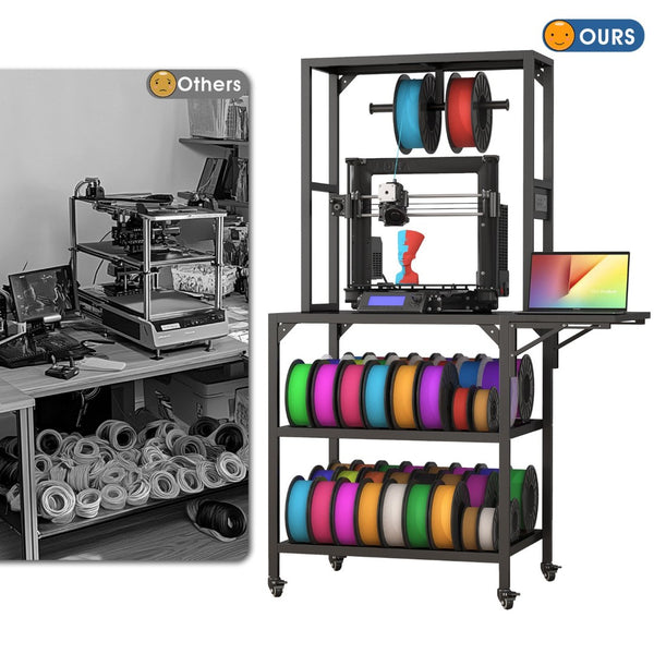 English Elm 3d Printer Workstation with Spool Rack Steel Frame Caster Wheels and Laptop Panel W3190P294353