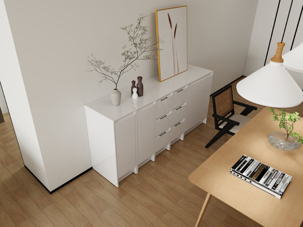 English Elm 72" Modular Freestanding Cabinet Glossy White Plywood Soft Close Bathroom Storage W999S00522
