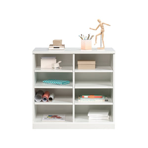 English Elm Open Storage Cabinet White Finish — Slim Engineered Wood Organizer with 6 Adjustable Shelves, 38.4" L B356P402795