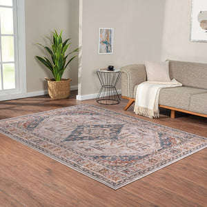 JLA Home Madison Park - Vintage Medallion Woven Area Rug — Distressed Blue & Orange Medallion, OEKO‑TEX, Stain‑Resistant Comfort MP35-8049