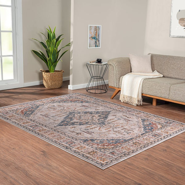 JLA Home Madison Park - Vintage Medallion Woven Area Rug — Distressed Blue & Orange Medallion, OEKO‑TEX, Stain‑Resistant Comfort MP35-8049