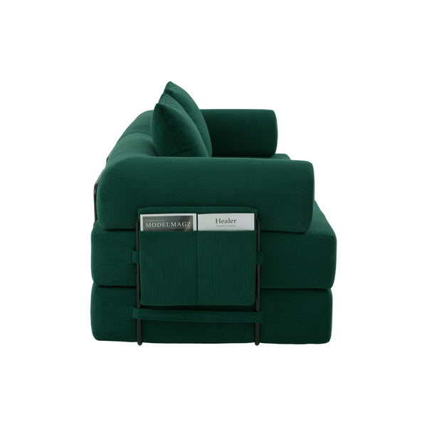 English Elm UNITED modular foldable sofa with metal frame, corduroy upholstery, side pocket & quick assembly convenience Emerald W1568P375638