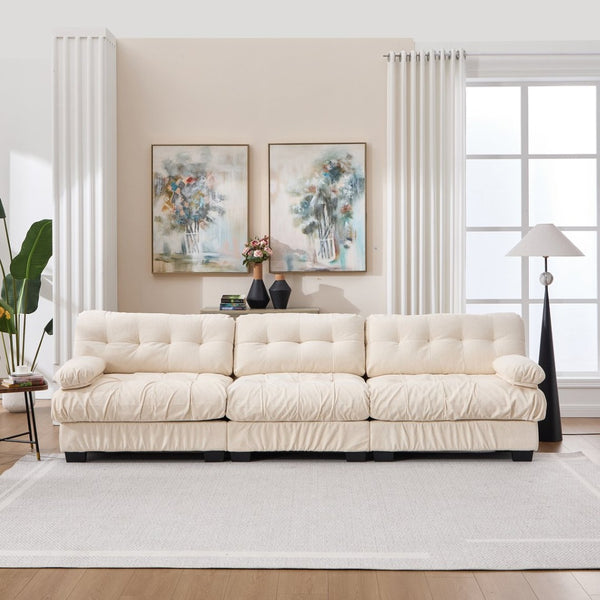 English Elm Modular Cloud Sectional Sofa Flannelette Deep Seat Couch for Living Room with Pillows Beige W2120S00033