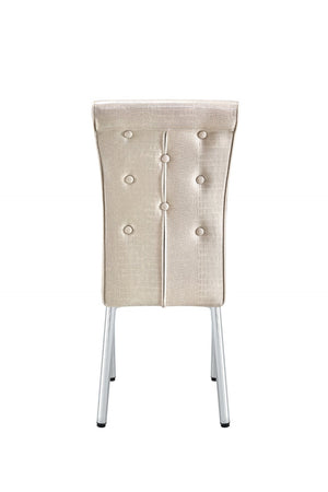 English Elm A Set of 2 Crystal Button Faux Leather Dining Chairs with Embossed Croc Texture Beige,Silver W3226P344041