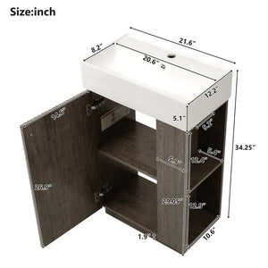 English Elm [video]21.6" Freestanding Bathroom Vanity Ceramic Sink Wavy Door Mdf Cabinet Small Bath Dark Gray N729P285504G