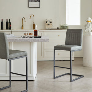 English Elm Faux Leather Counter Stools Set of Two Ergonomic Curved Back Metal Frame Kitchen Seating W5096P400639
